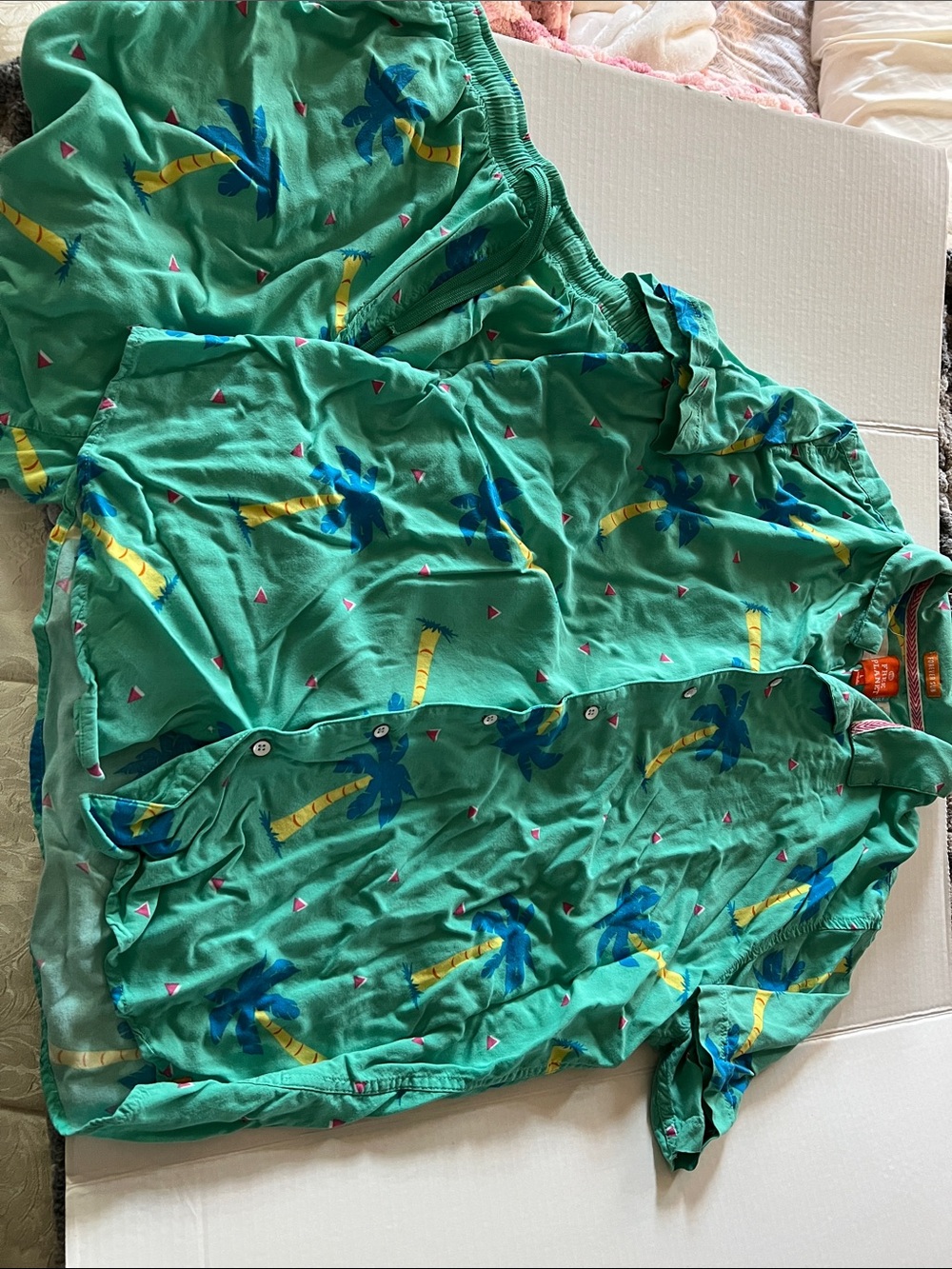 Free Planet Teal Short Sleeve Palm Print Shirt and Short Set